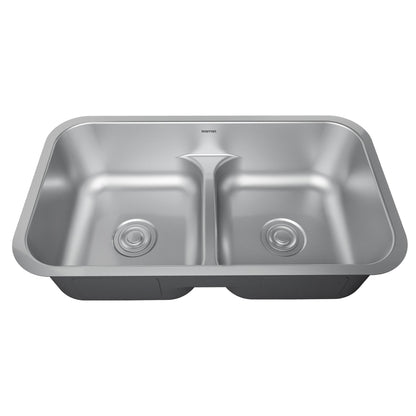 Profile 32" Undermount 18 Gauge Low Divider Double Bowl Stainless Steel Kitchen Sink with Accessories
