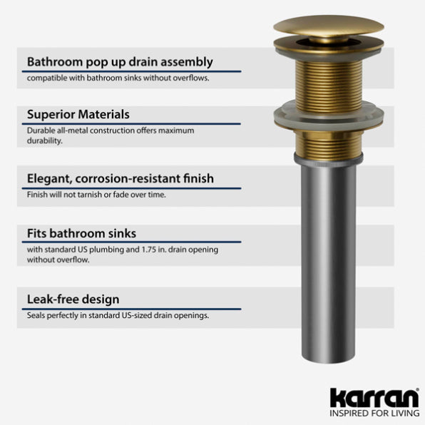 Pop-Up Bathroom Sink Drain In Brushed Gold