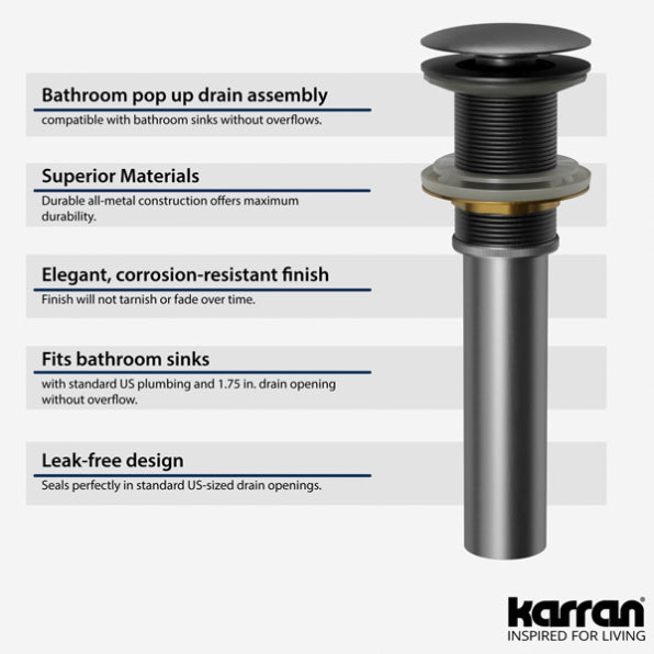 Pop-Up Bathroom Sink Drain In Gunmetal Grey