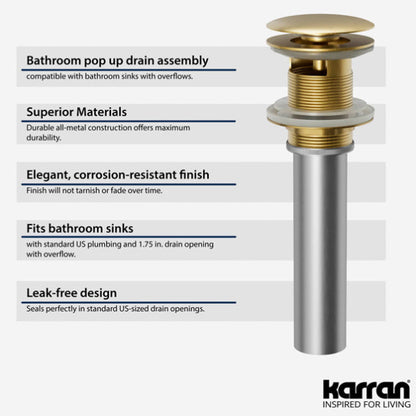 Pop-Up Bathroom Sink Drain with Overflow In Brushed Gold
