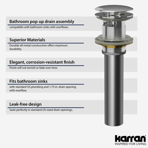 Pop-Up Bathroom Sink Drain with Overflow In Chrome