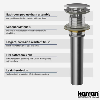 Pop-Up Bathroom Sink Drain with Overflow In Chrome