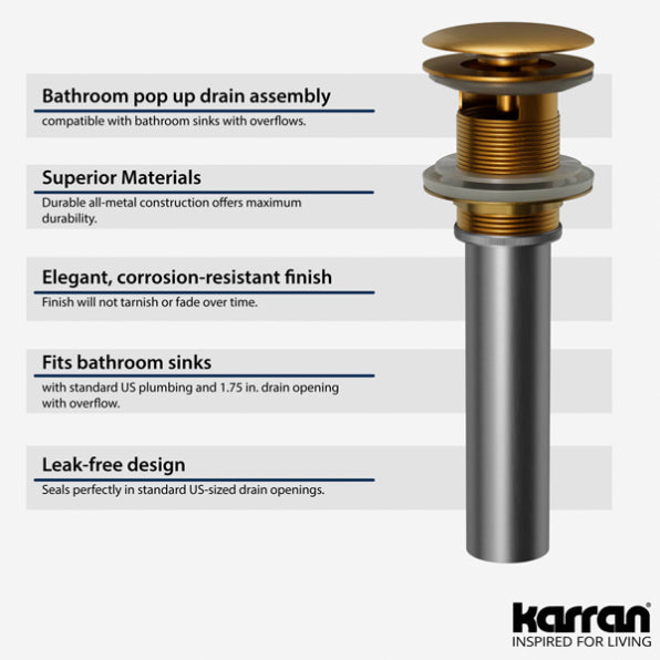 Pop-Up Bathroom Sink Drain with Overflow In Gold