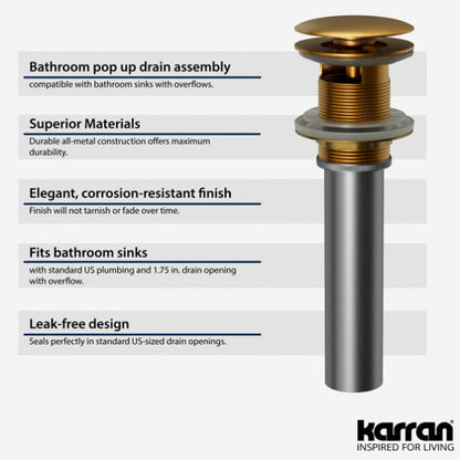 Pop-Up Bathroom Sink Drain with Overflow In Gold