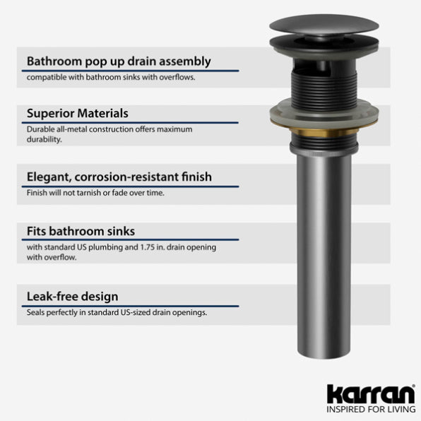 Pop-Up Bathroom Sink Drain with Overflow In Stainless Steel