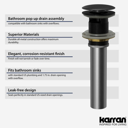 Pop-Up Bathroom Sink Drain with Overflow In Matte Black