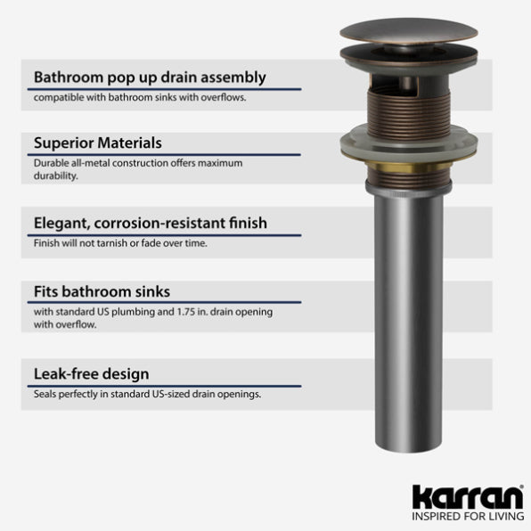 Pop-Up Bathroom Sink Drain with Overflow In Oil Rubbed Bronze