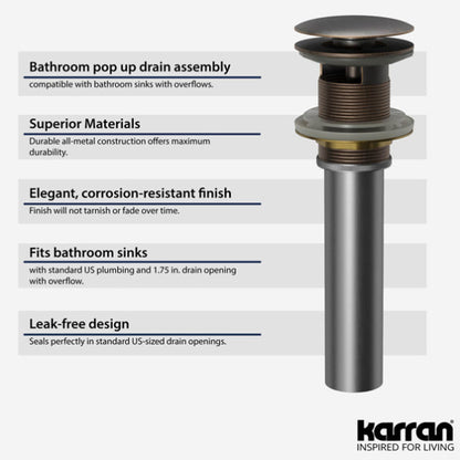Pop-Up Bathroom Sink Drain with Overflow In Oil Rubbed Bronze