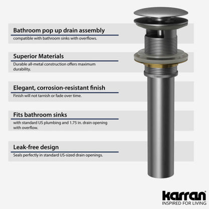 Pop-Up Bathroom Sink Drain with Overflow In Stainless Steel