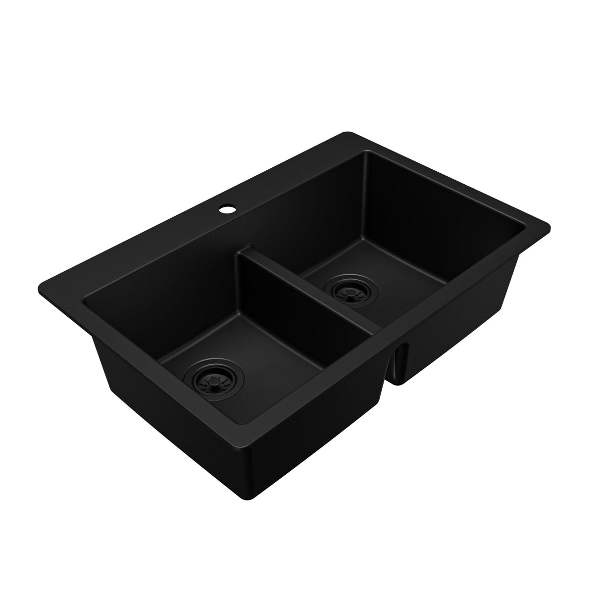 33" Top Mount Double Bowl Quartz Composite Kitchen Sink In Black