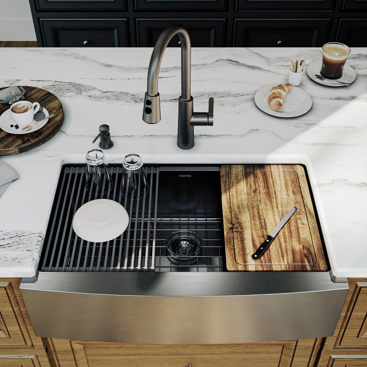 Elite 33" Apron Front Workstation 16 Gauge Single Bowl Stainless Steel Kitchen Sink In Gunmetal Black