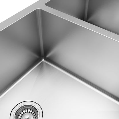 36" Farmhouse Double Offset Bowl Stainless Steel Kitchen Sink Kit