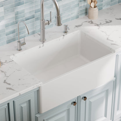 Fireclay 30" Reversible Apron Front Single Bowl Kitchen Sink In White