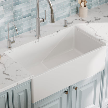 Fireclay 33" Reversible Apron Front Single Bowl Kitchen Sink In White