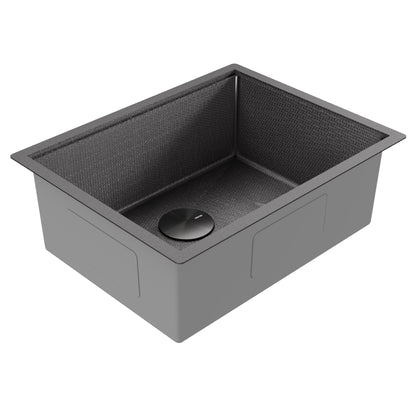 Matrix 24" Undermount Workstation 16 Gauge Single Bowl Stainless Steel Kitchen Sink In Gunmetal Grey with Accessories