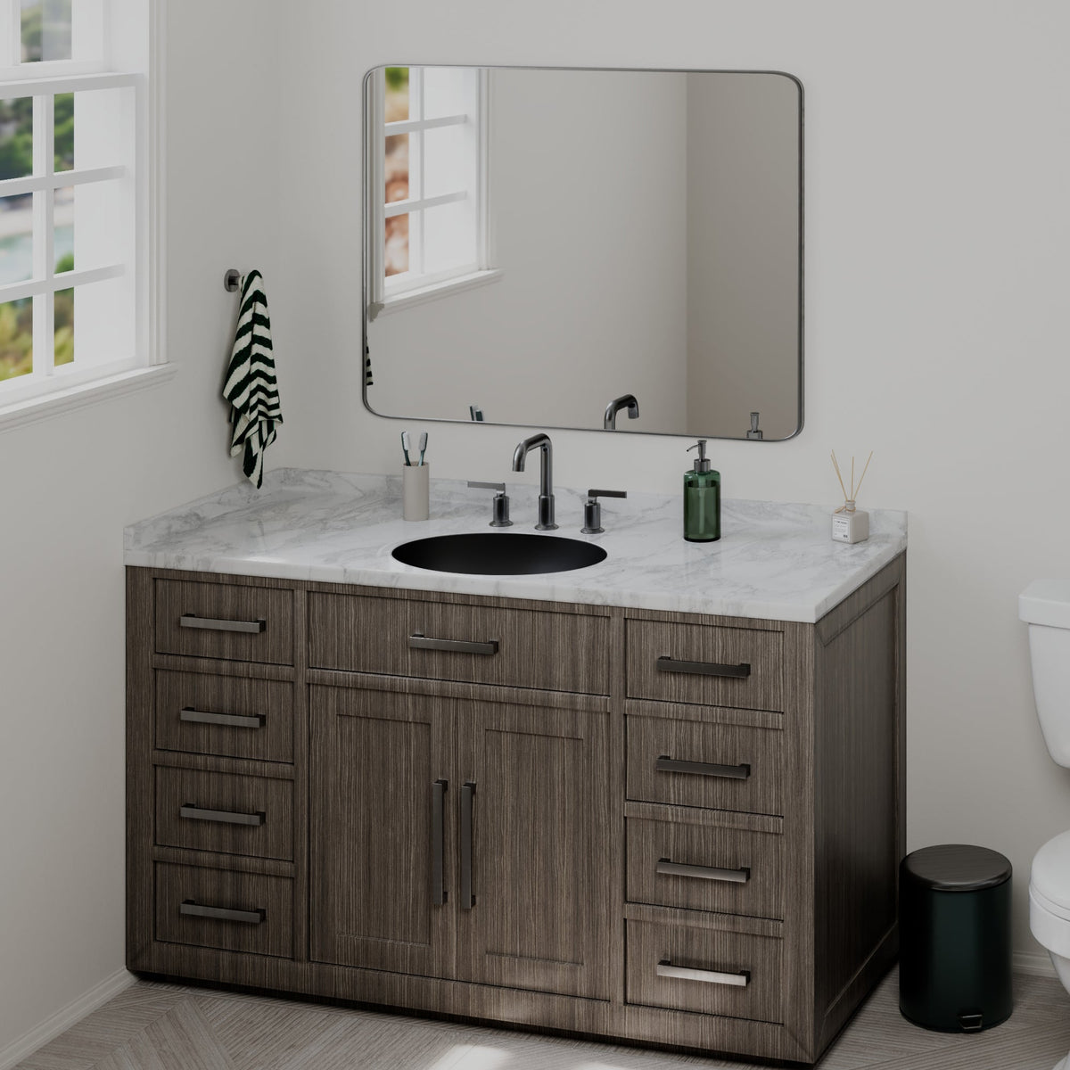 19" Seamless Undermount Quartz Composite Bathroom Sink In Black
