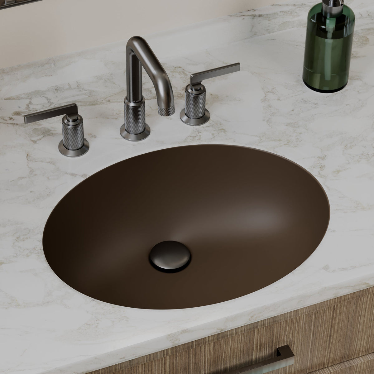 19" Seamless Undermount Quartz Composite Bathroom Sink In Brown