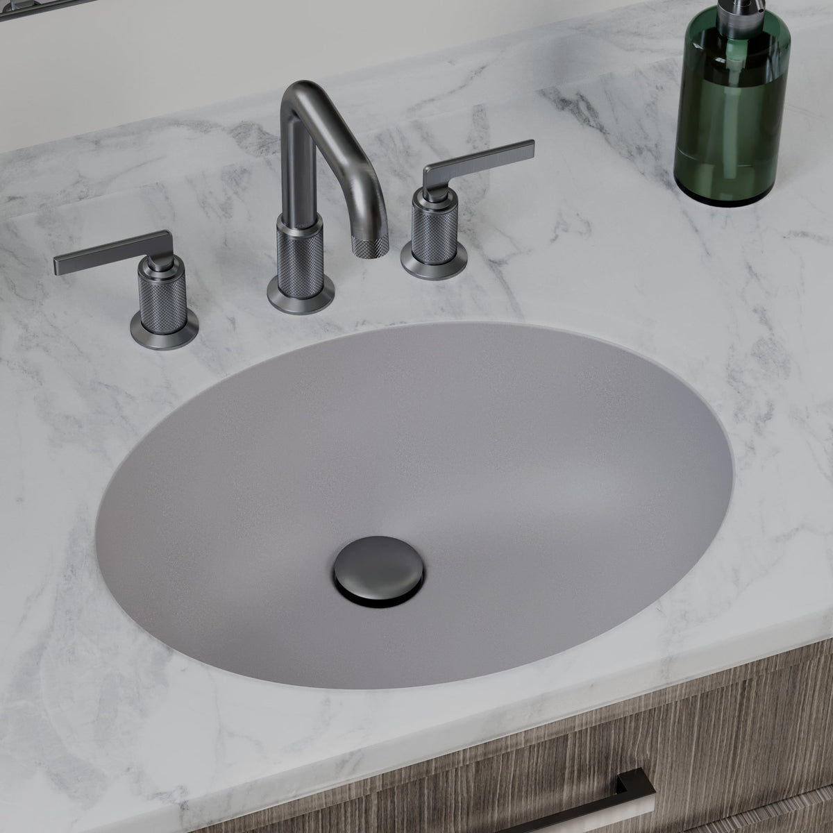 19" Seamless Undermount Quartz Composite Bathroom Sink In Grey