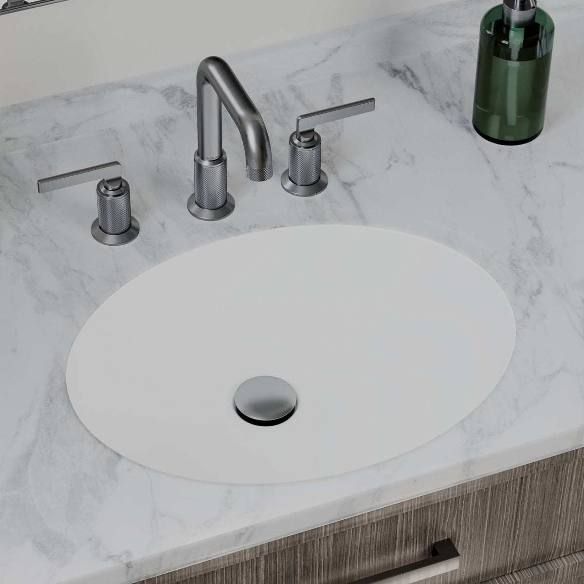 19" Seamless Undermount Quartz Composite Bathroom Sink In White