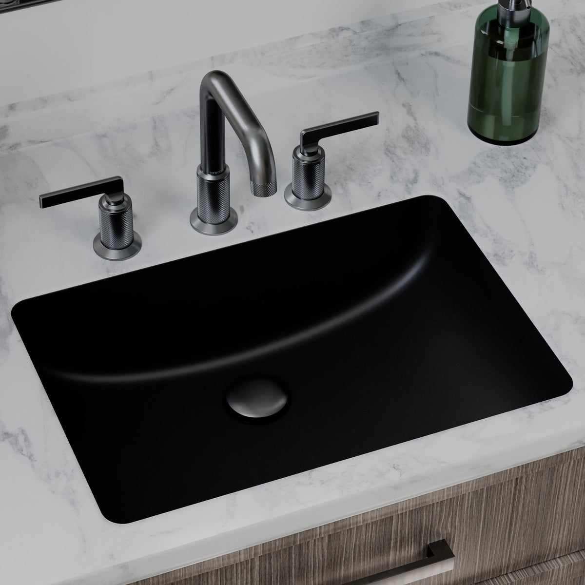 20" Seamless Undermount Quartz Composite Bathroom Sink In Black