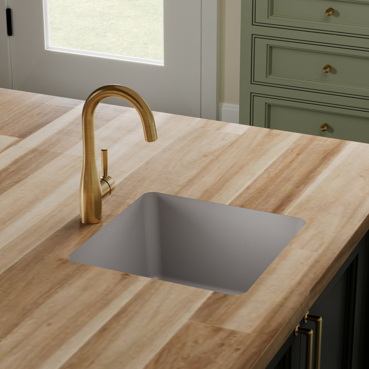 16-5/8" Seamless Undermount Quartz Composite Bar/Prep Sink In Concrete
