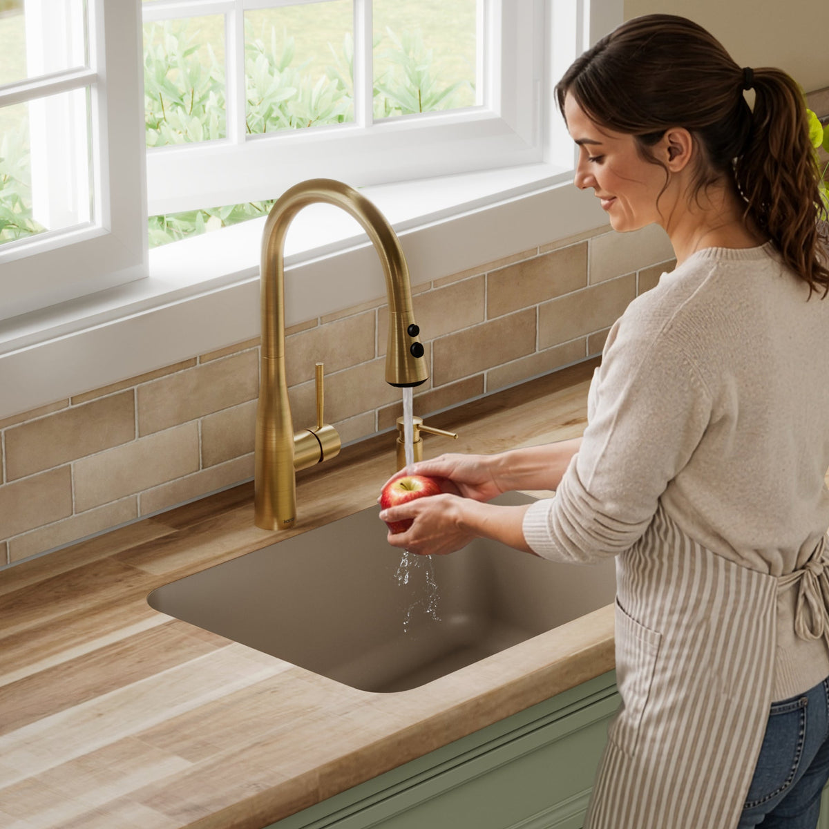 24-1/8" Seamless Undermount Single Bowl Quartz Composite Kitchen Sink In Concrete