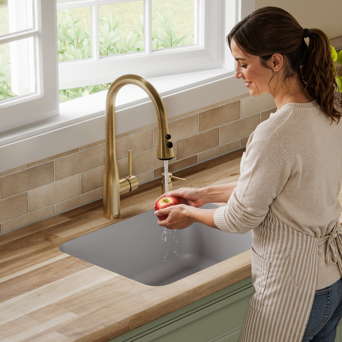 24-1/8" Seamless Undermount Single Bowl Quartz Composite Kitchen Sink In Grey