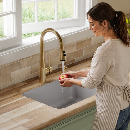 24-1/8" Seamless Undermount Single Bowl Quartz Composite Kitchen Sink In Grey