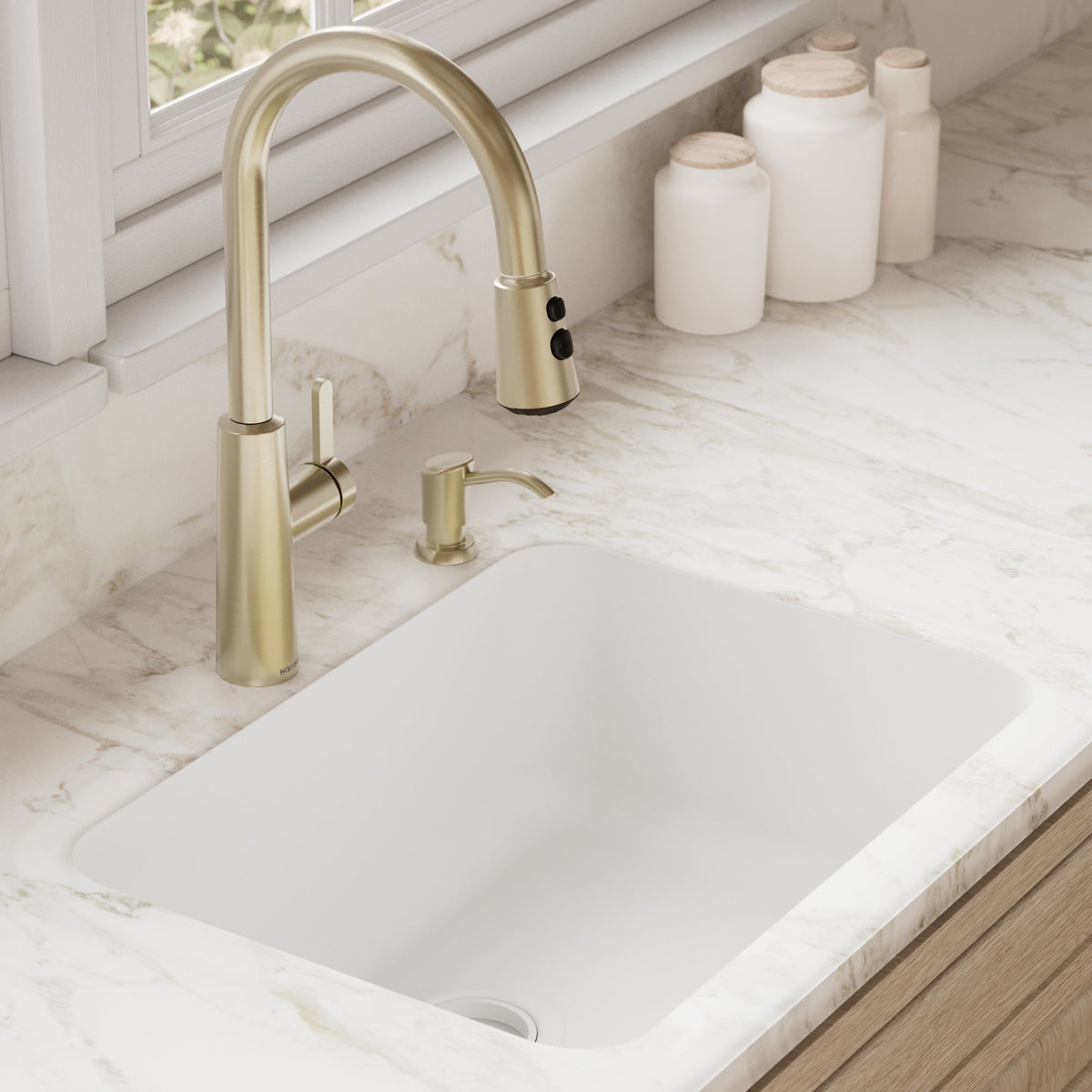 24-1/8" Seamless Undermount Single Bowl Quartz Composite Kitchen Sink In White