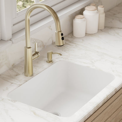 24-1/8" Seamless Undermount Single Bowl Quartz Composite Kitchen Sink In White