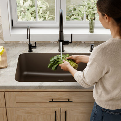 30-7/8" Seamless Undermount Large Single Bowl Quartz Composite Kitchen Sink In Brown
