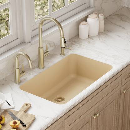 30-7/8" Seamless Undermount Large Single Bowl Quartz Composite Kitchen Sink In Bisque
