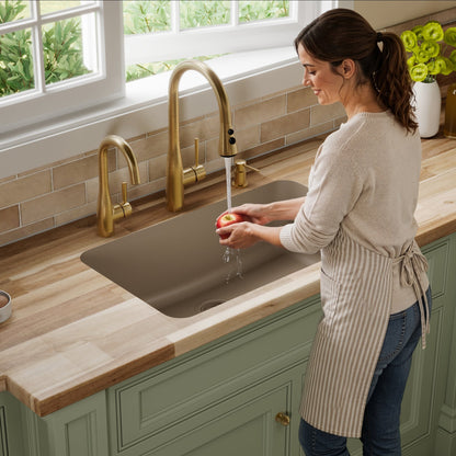30-7/8" Seamless Undermount Large Single Bowl Quartz Composite Kitchen Sink In Concrete