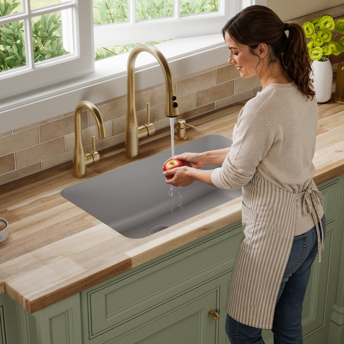 30-7/8" Seamless Undermount Large Single Bowl Quartz Composite Kitchen Sink In Grey