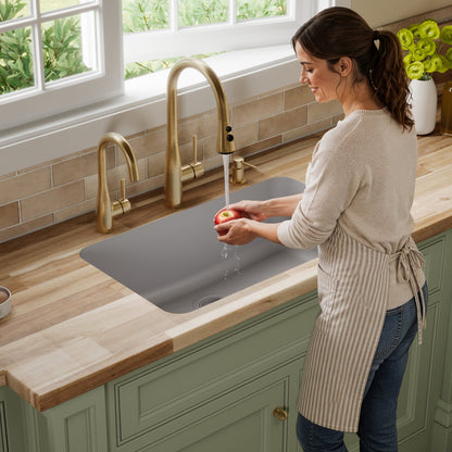 30-7/8" Seamless Undermount Large Single Bowl Quartz Composite Kitchen Sink In Grey