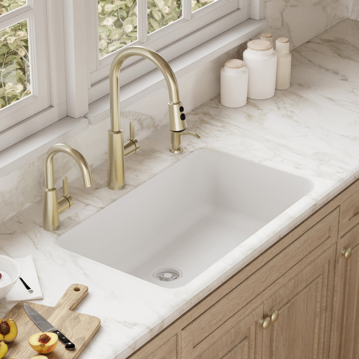 30-7/8" Seamless Undermount Large Single Bowl Quartz Composite Kitchen Sink In White