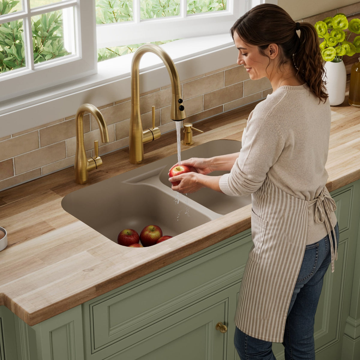 32-7/8" Seamless Undermount Doube Equal Bowl Quartz Composite Kitchen Sink In Concrete