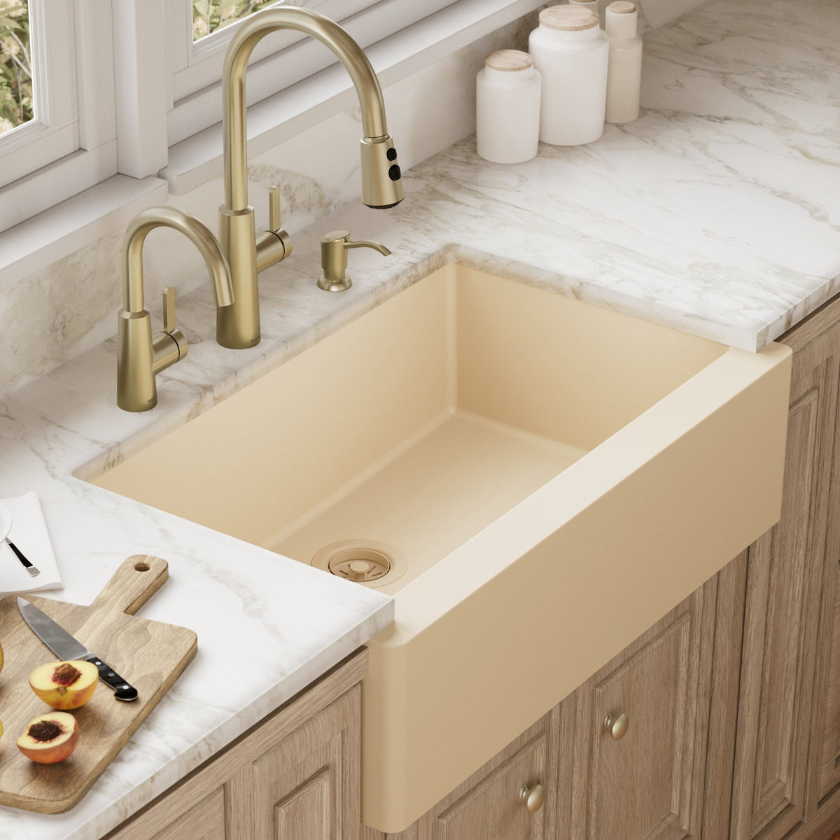 34" Farmhouse Large Single Bowl Quartz Composite Kitchen Sink In Bisque