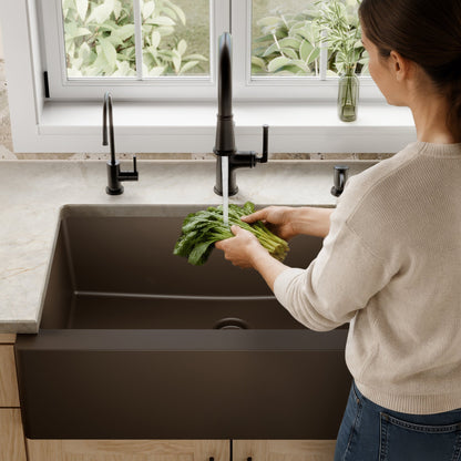 34" Farmhouse Large Single Bowl Quartz Composite Kitchen Sink In Brown