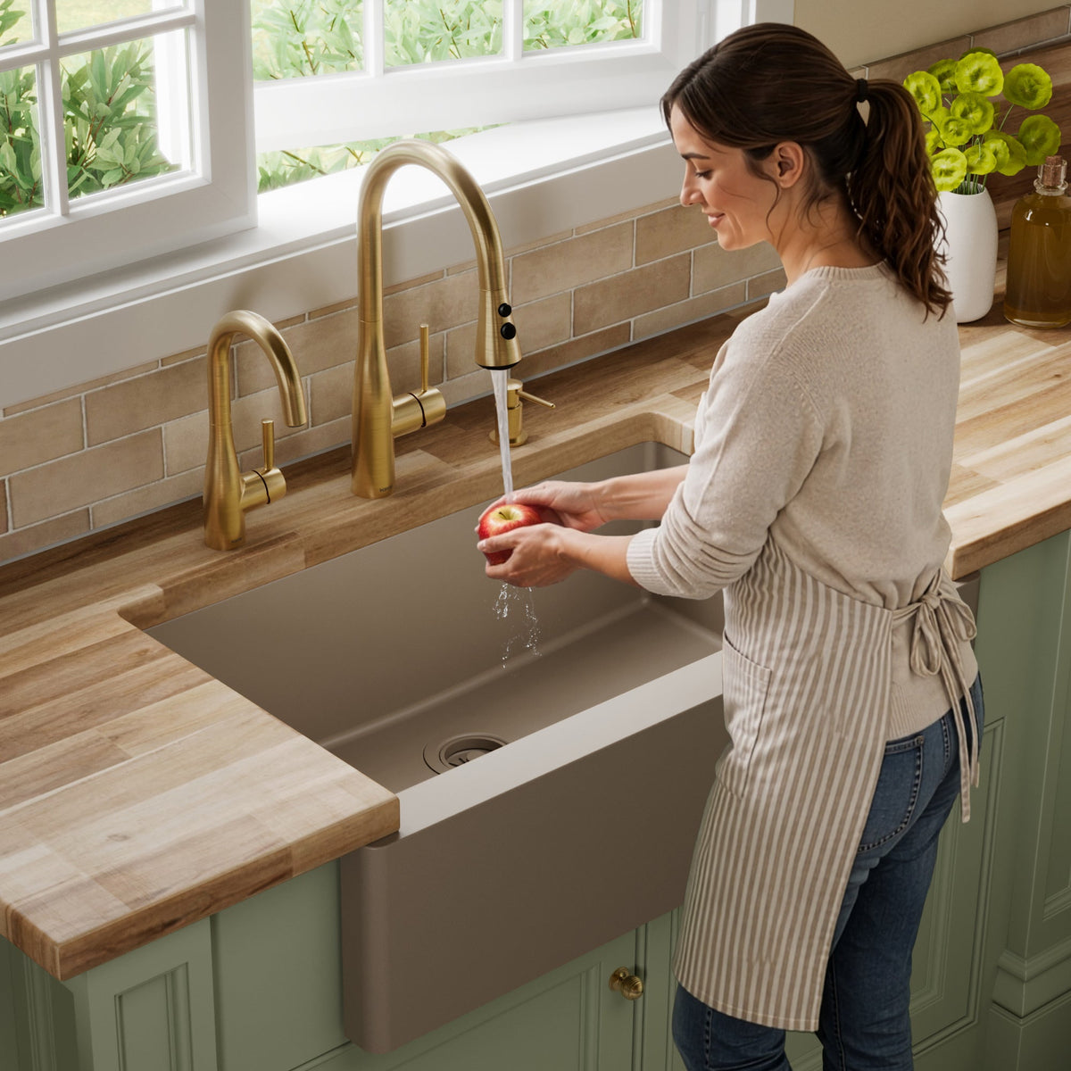 34" Farmhouse Large Single Bowl Quartz Composite Kitchen Sink In Concrete