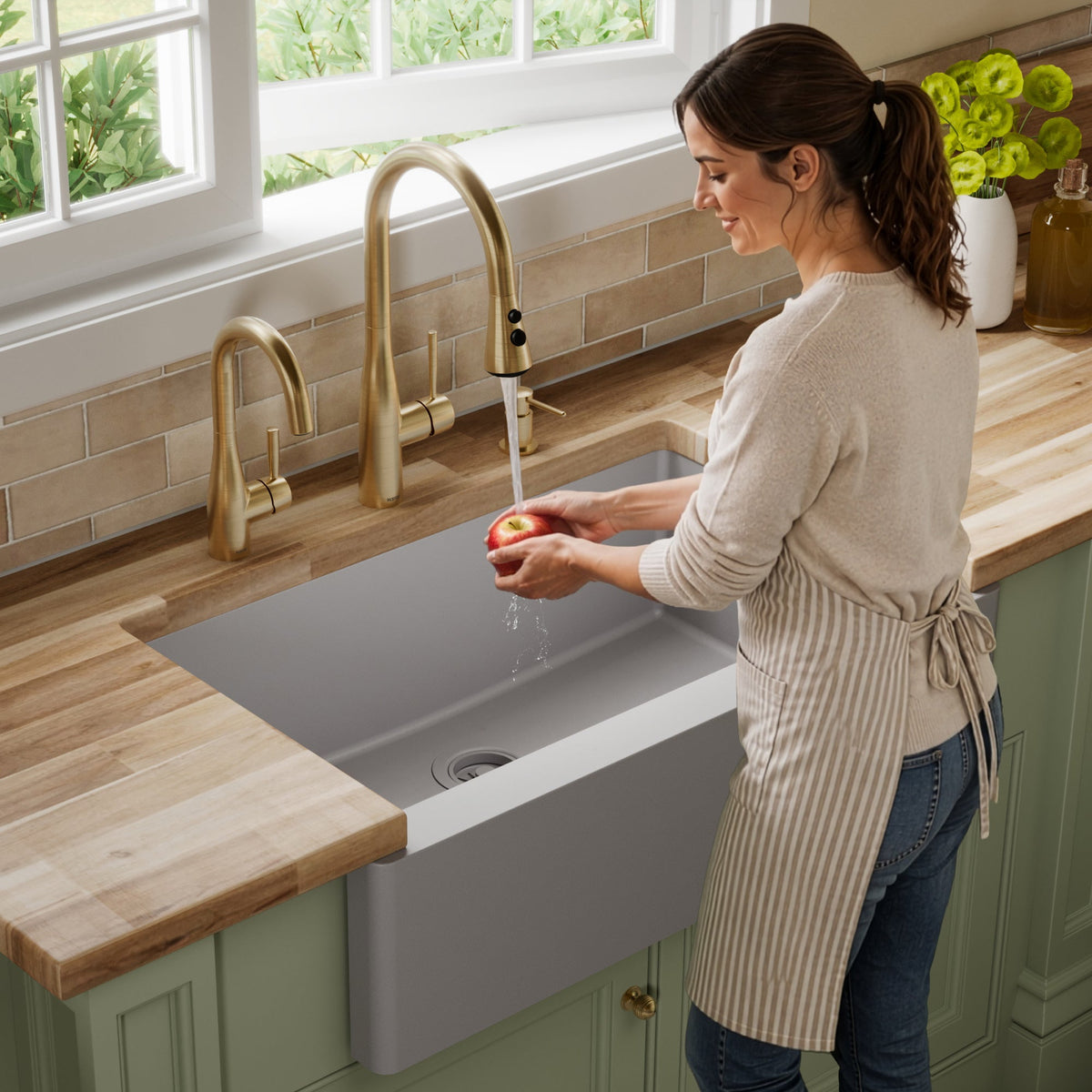 34" Farmhouse Large Single Bowl Quartz Composite Kitchen Sink In Grey