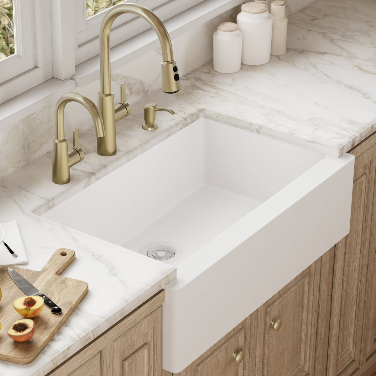 34" Farmhouse Large Single Bowl Quartz Composite Kitchen Sink In White