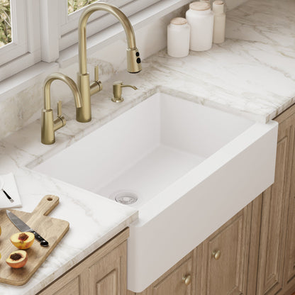 34" Farmhouse Large Single Bowl Quartz Composite Kitchen Sink In White