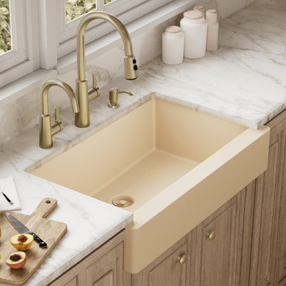 34" Retrofit Farmhouse Large Single Bowl Quartz Composite Kitchen Sink In Bisque