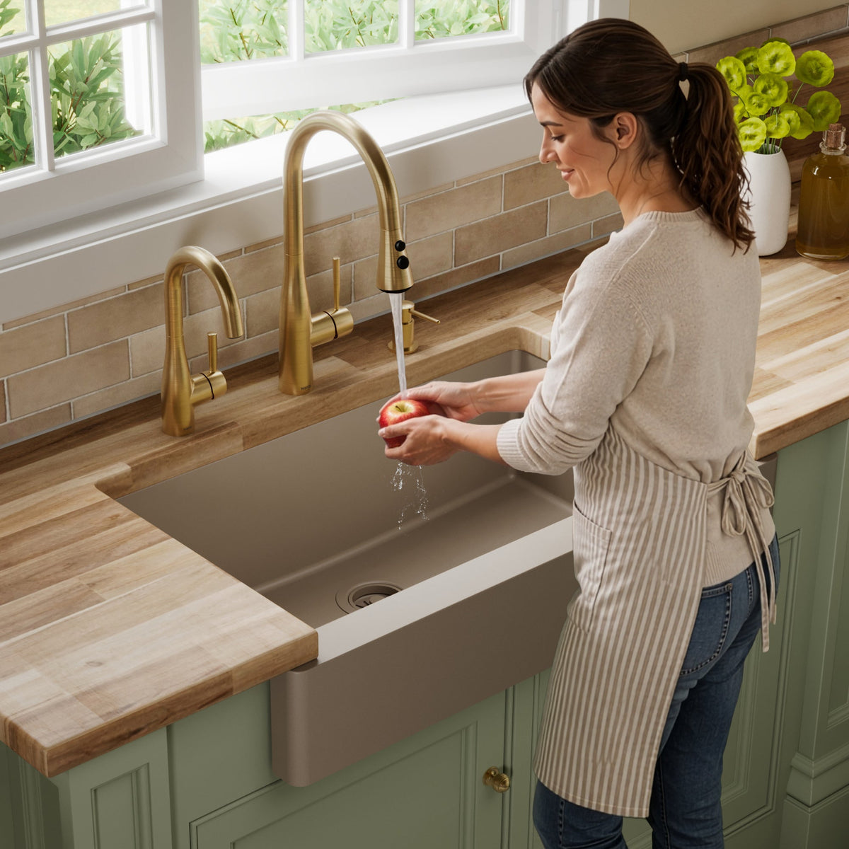 34" Retrofit Farmhouse Large Single Bowl Quartz Composite Kitchen Sink In Concrete