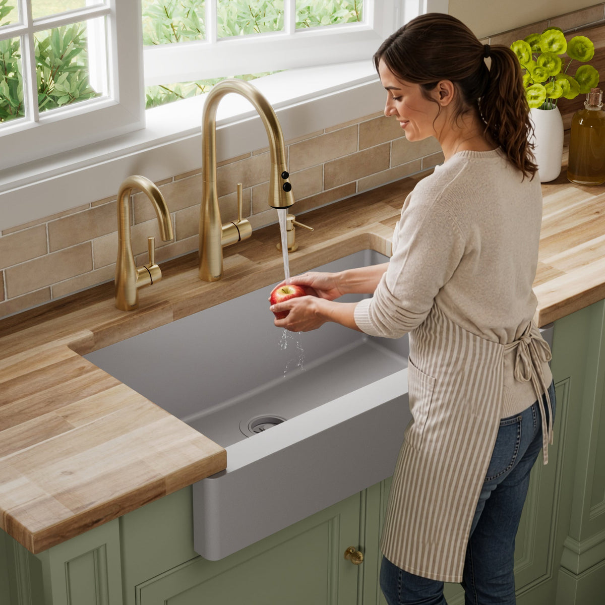 34" Retrofit Farmhouse Large Single Bowl Quartz Composite Kitchen Sink In Grey