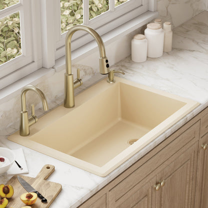 33" Top Mount Large Single Bowl Quartz Composite Kitchen Sink In Bisque