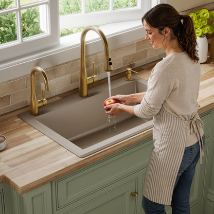 33" Top Mount Large Single Bowl Quartz Composite Kitchen Sink In Concrete