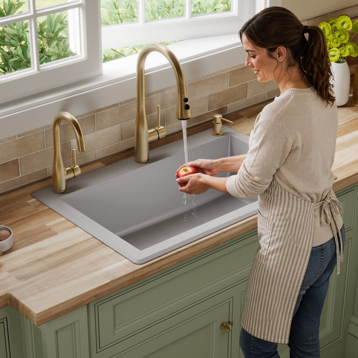 33" Top Mount Large Single Bowl Quartz Composite Kitchen Sink In Grey
