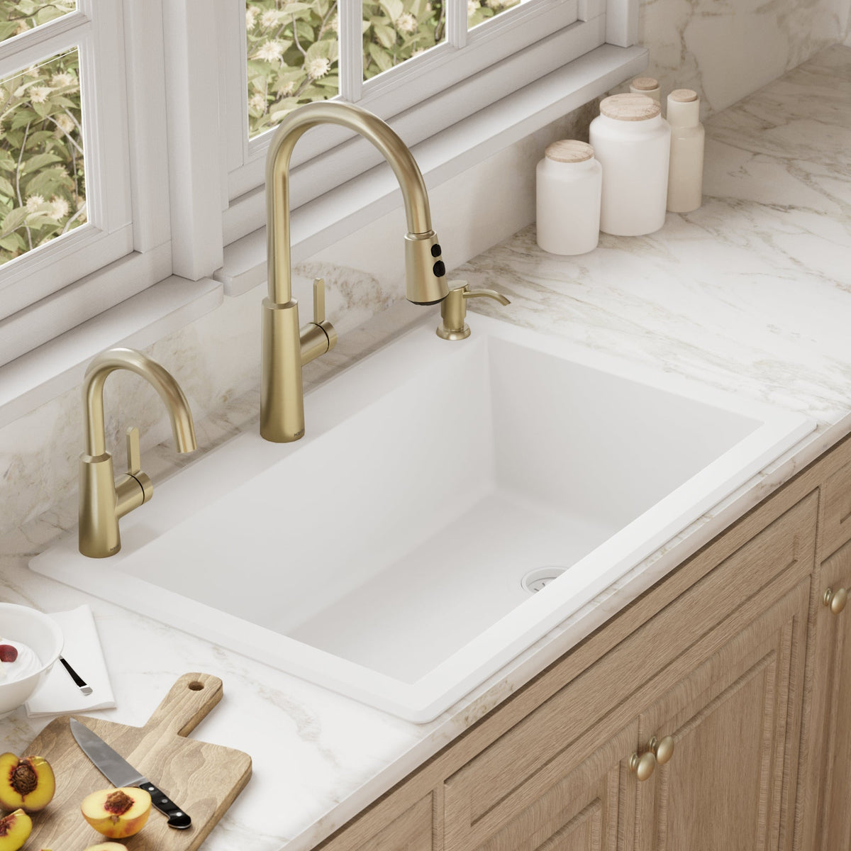 33" Top Mount Large Single Bowl Quartz Composite Kitchen Sink In White
